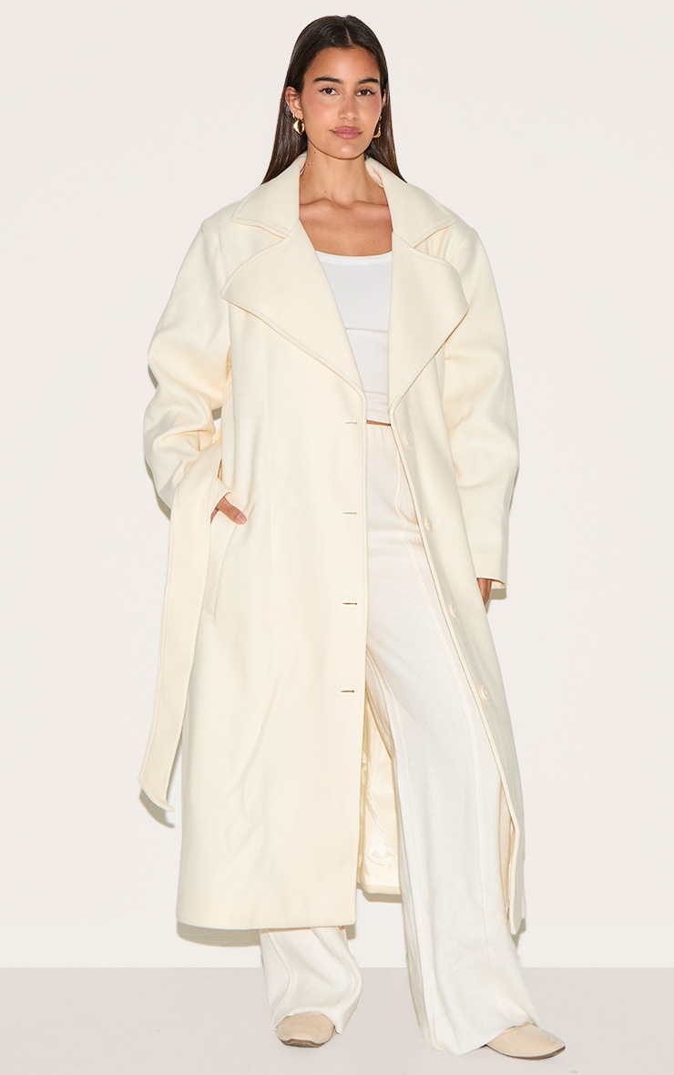 Manteau trench ample en effet laine écrue image 1