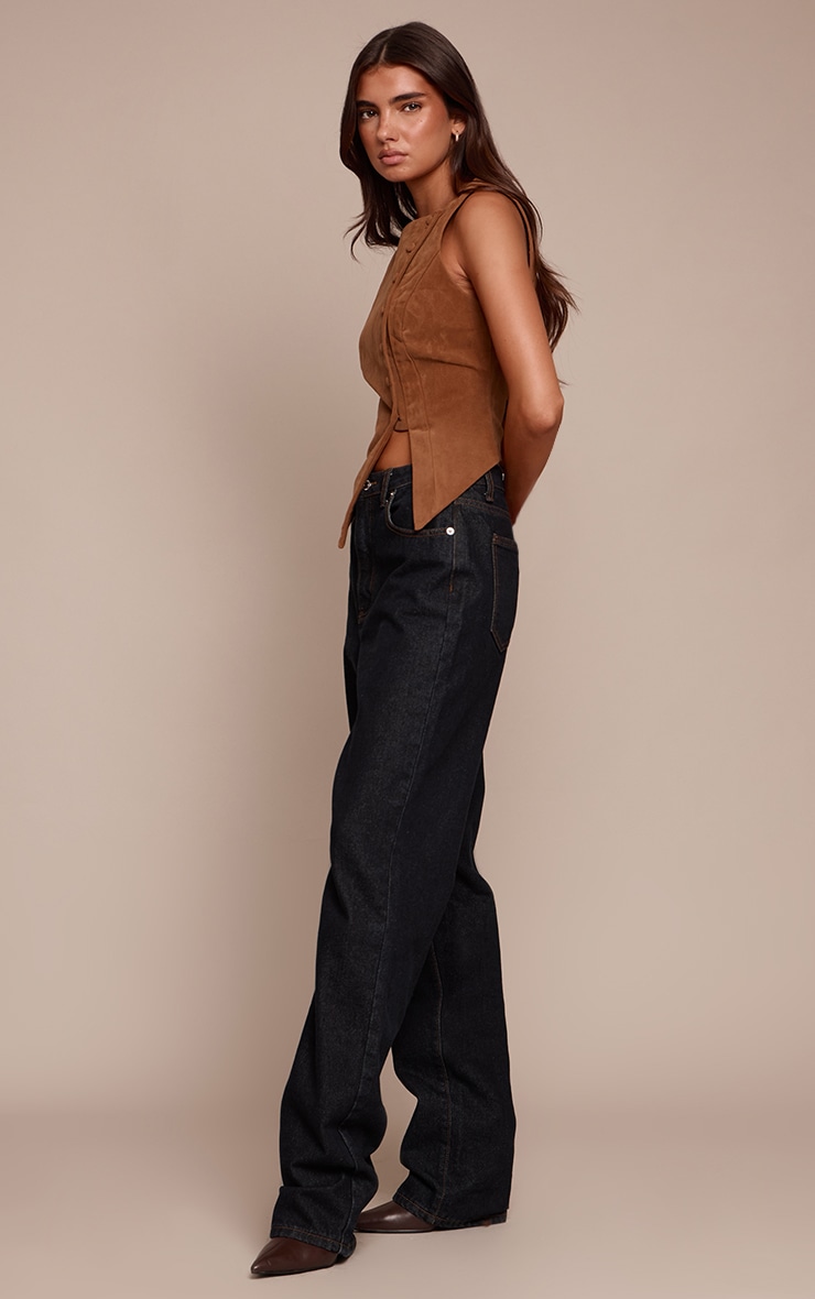 Camel Faux Suede Asymmetric Button Detail Vest image 3