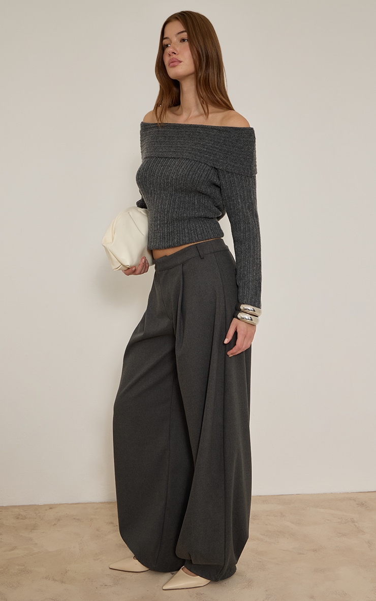 Charcoal Off The Shoulder Knit Long Sleeve Top image 3