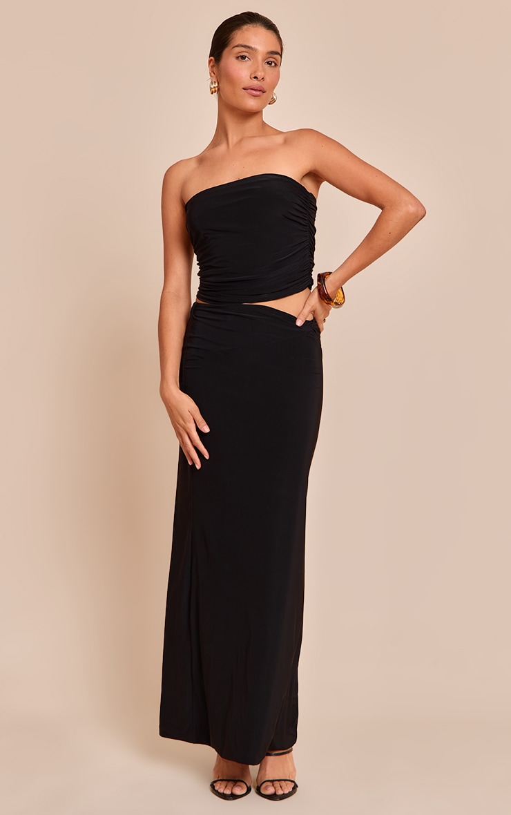 Petite Black Ruched Bandeau Top image 3