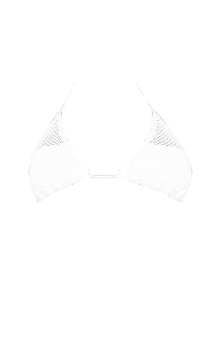 Cream Crochet Triangle Bikini Top Swimwear PrettyLittleThing QA - Main Image