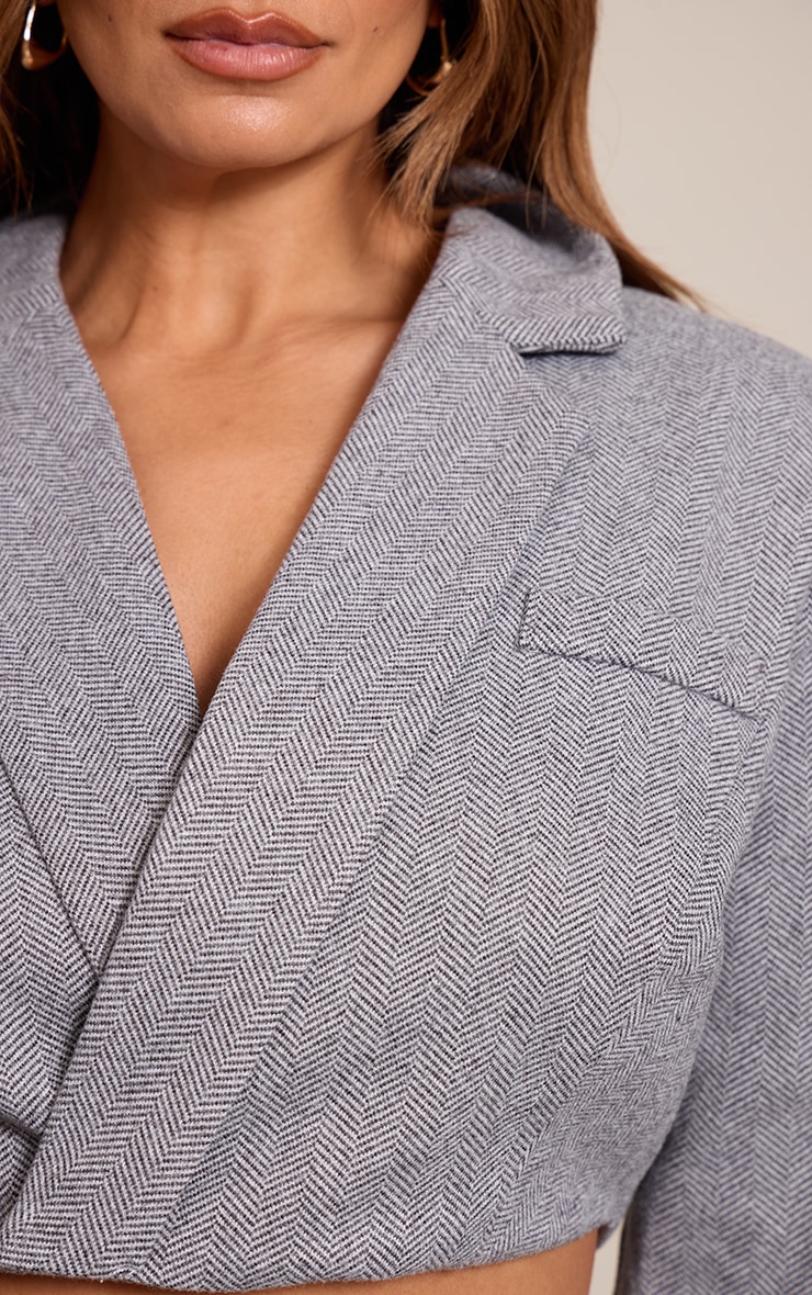 Shape Grey Herringbone Extreme Cropped Adjustable Waist Blazer image 4