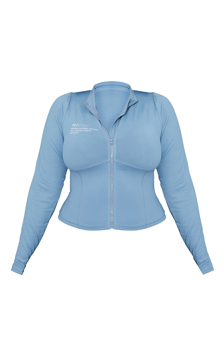 Plus Steel Blue Zip Up Stitch Detail Gym Jacket image 5