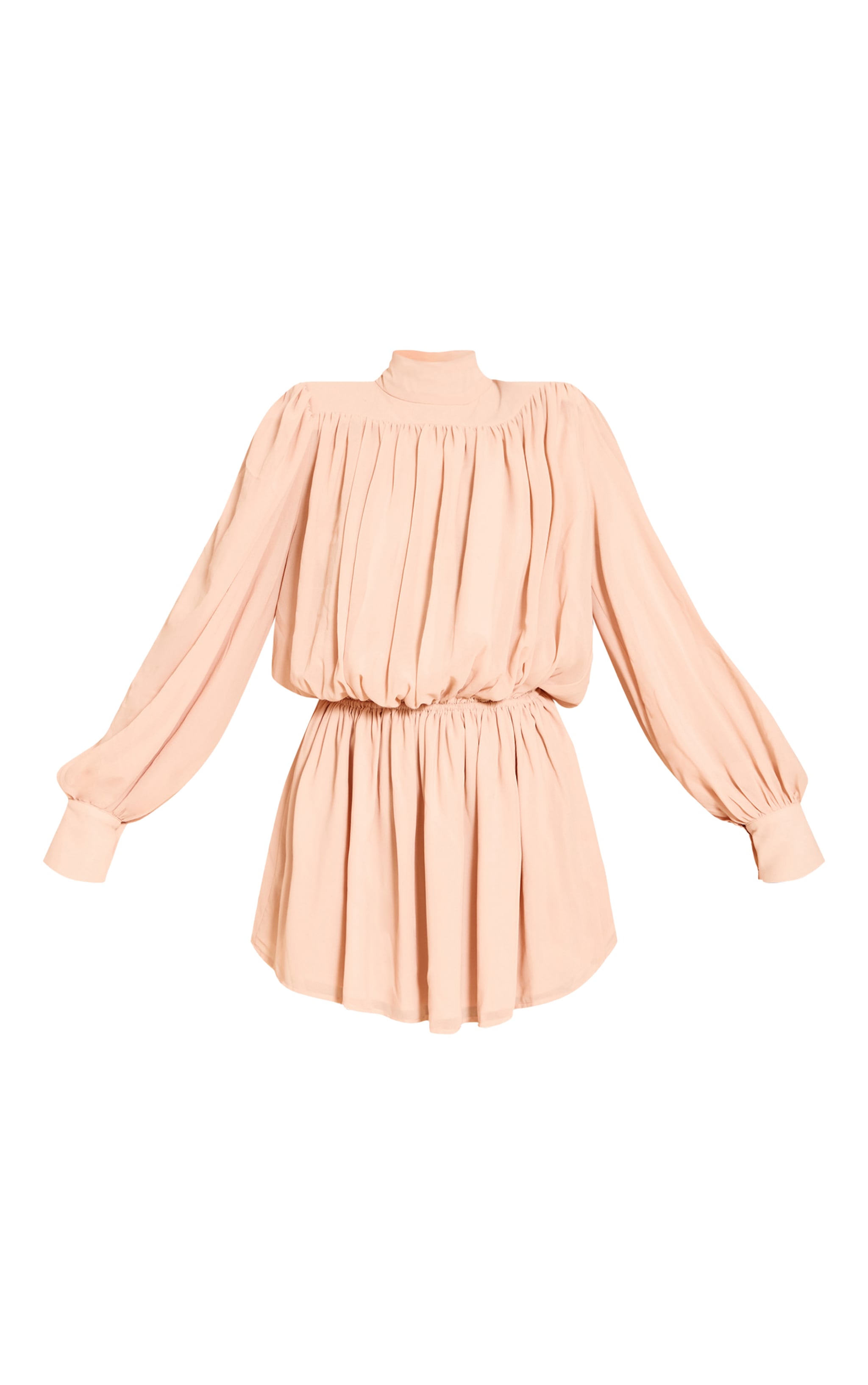 Robe droite structurée en mousseline de soie rose pâle à manches longues image 5