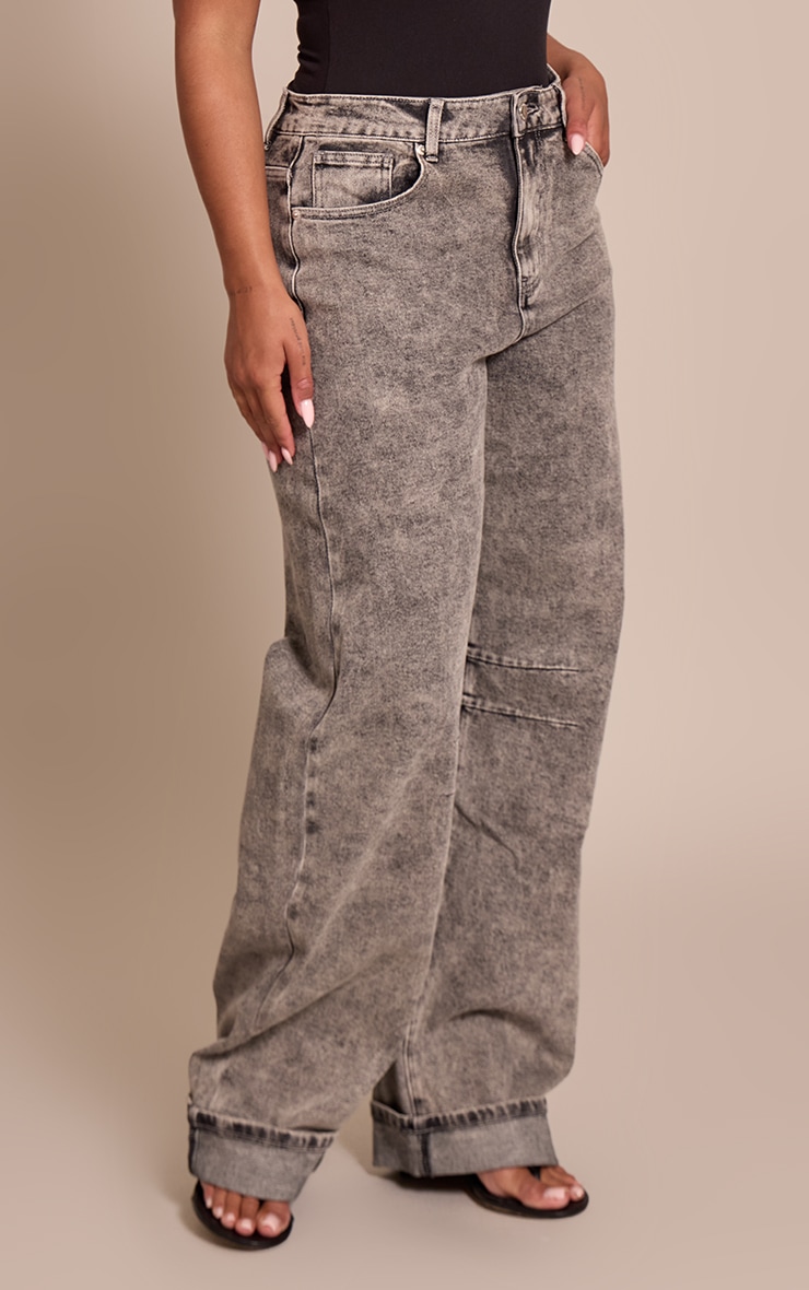 Shape Ash Grey Highwaisted Stretch Denim Barrel Leg Turn Up Hem Jean image 2