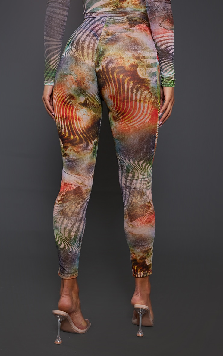 Multi Abstract Print Mesh Leggings image 3