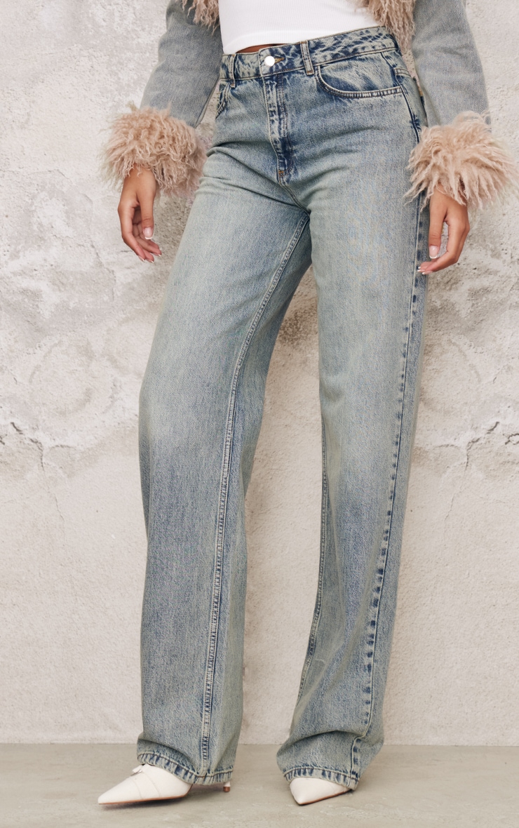 Tall Acid Blue Wash Mid Rise Distressed Back Straight Leg Jeans image 2