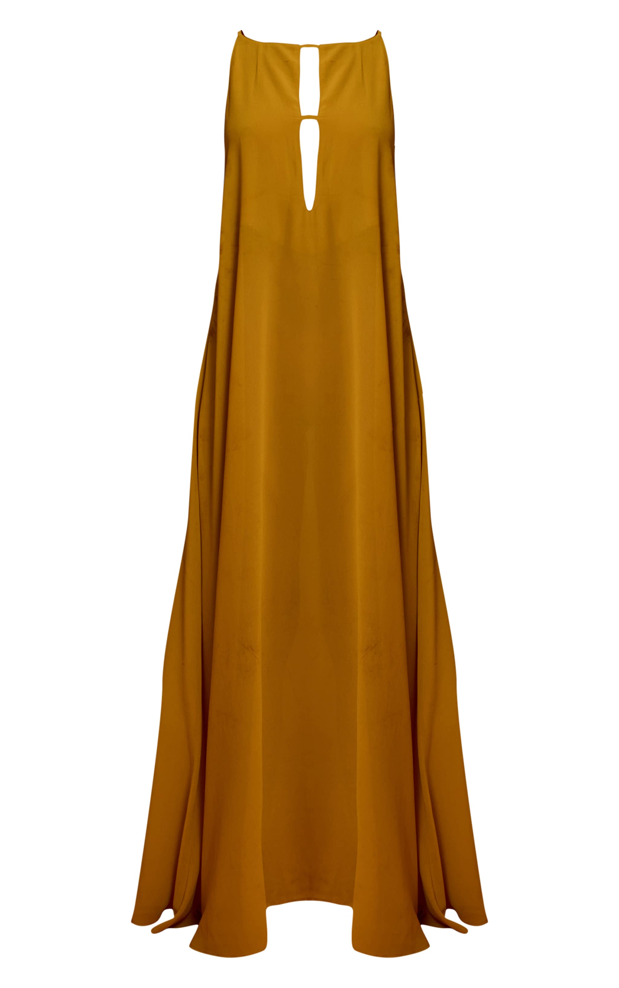 Mustard Chiffon Boat Neck Trapeze Beach Dress image 5