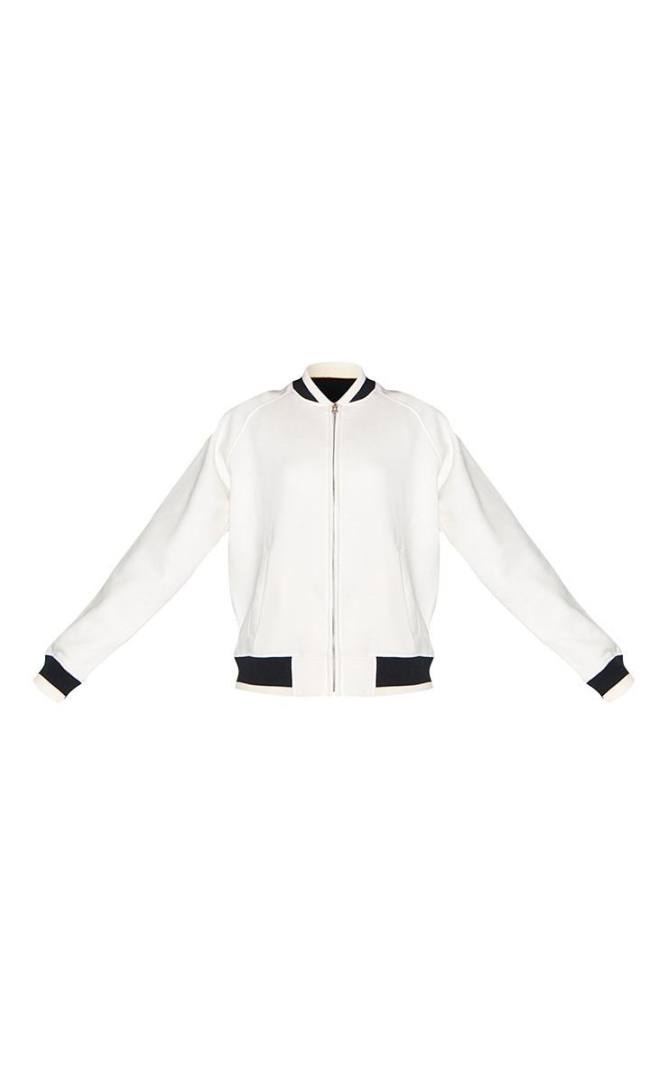 Ecru Contrast Seam Sweat Bomber Jacket image 5