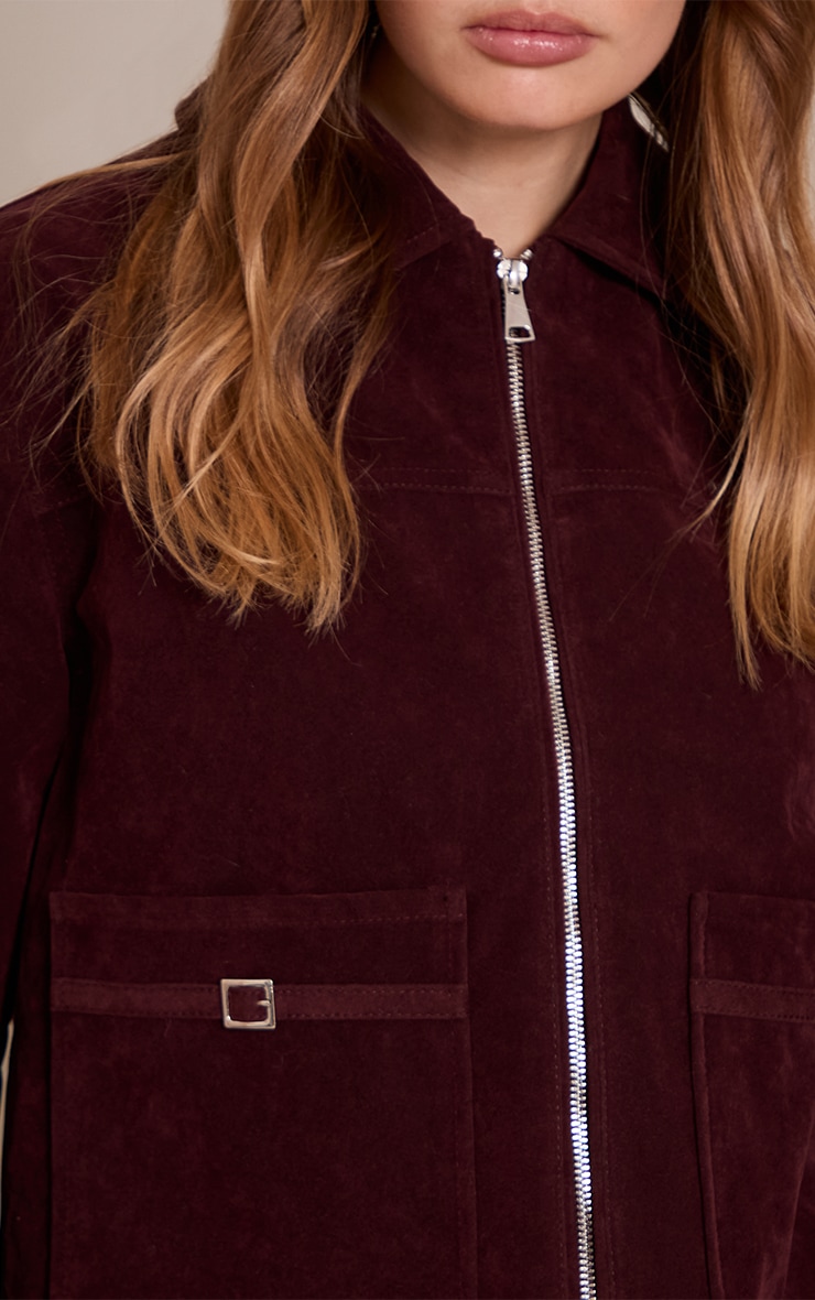 Veste en suédine bordeaux à empiècements sur les poches image 4