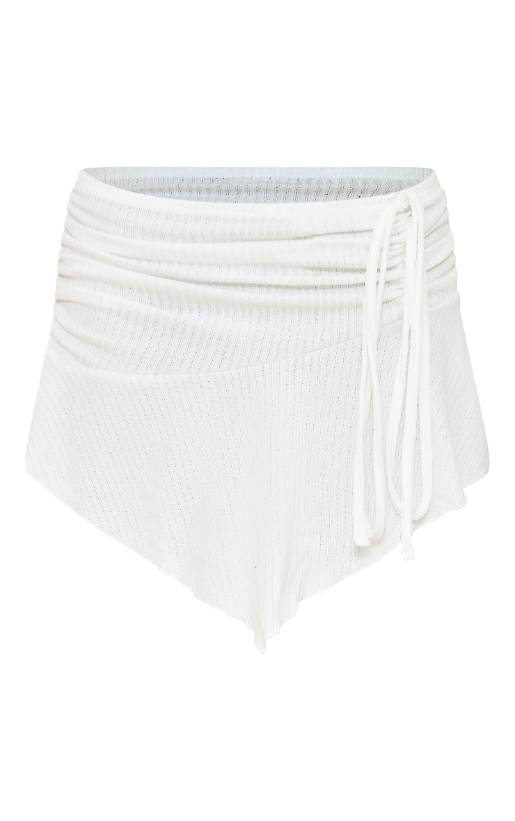 White Textured Rib Ruffle Frill Mini Skirt image 6