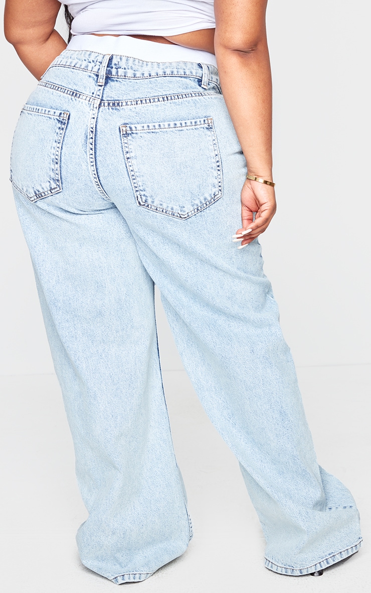 Plus Blue Boxer Detail Waistband Wide Leg Jeans | Plus Size