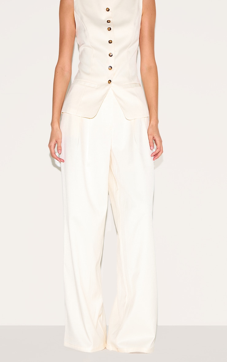 Pantalon de tailleur large tissé crème plissé image 2