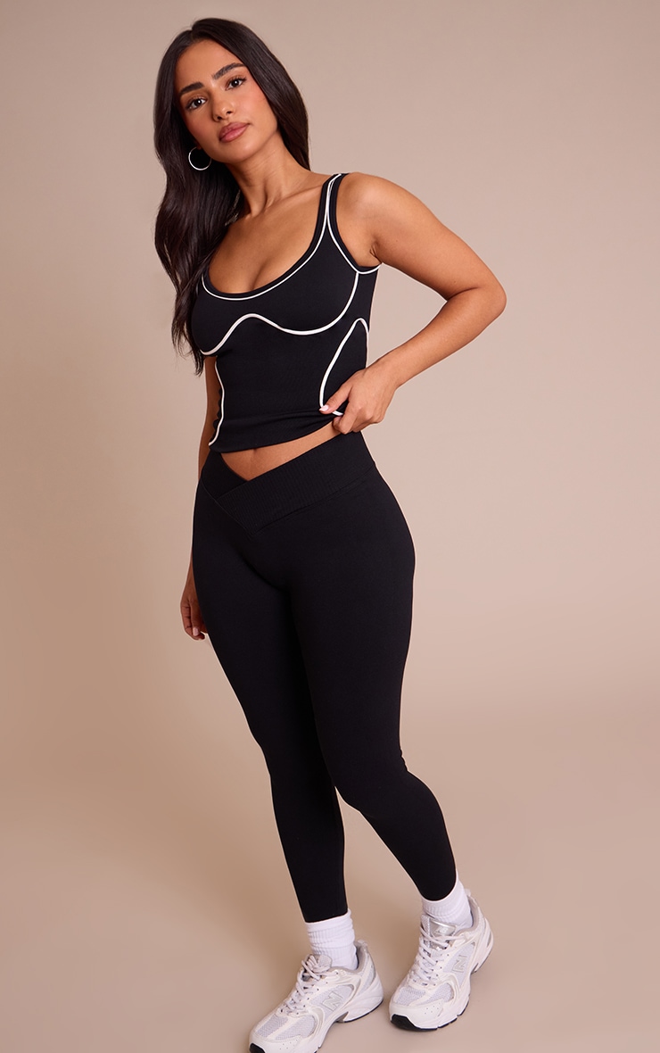 Petite Black Seamless Marl Cross Front Legging image 2