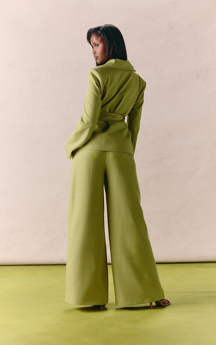 Apple Green Woven Oversized Satin Belted Blazer image 2