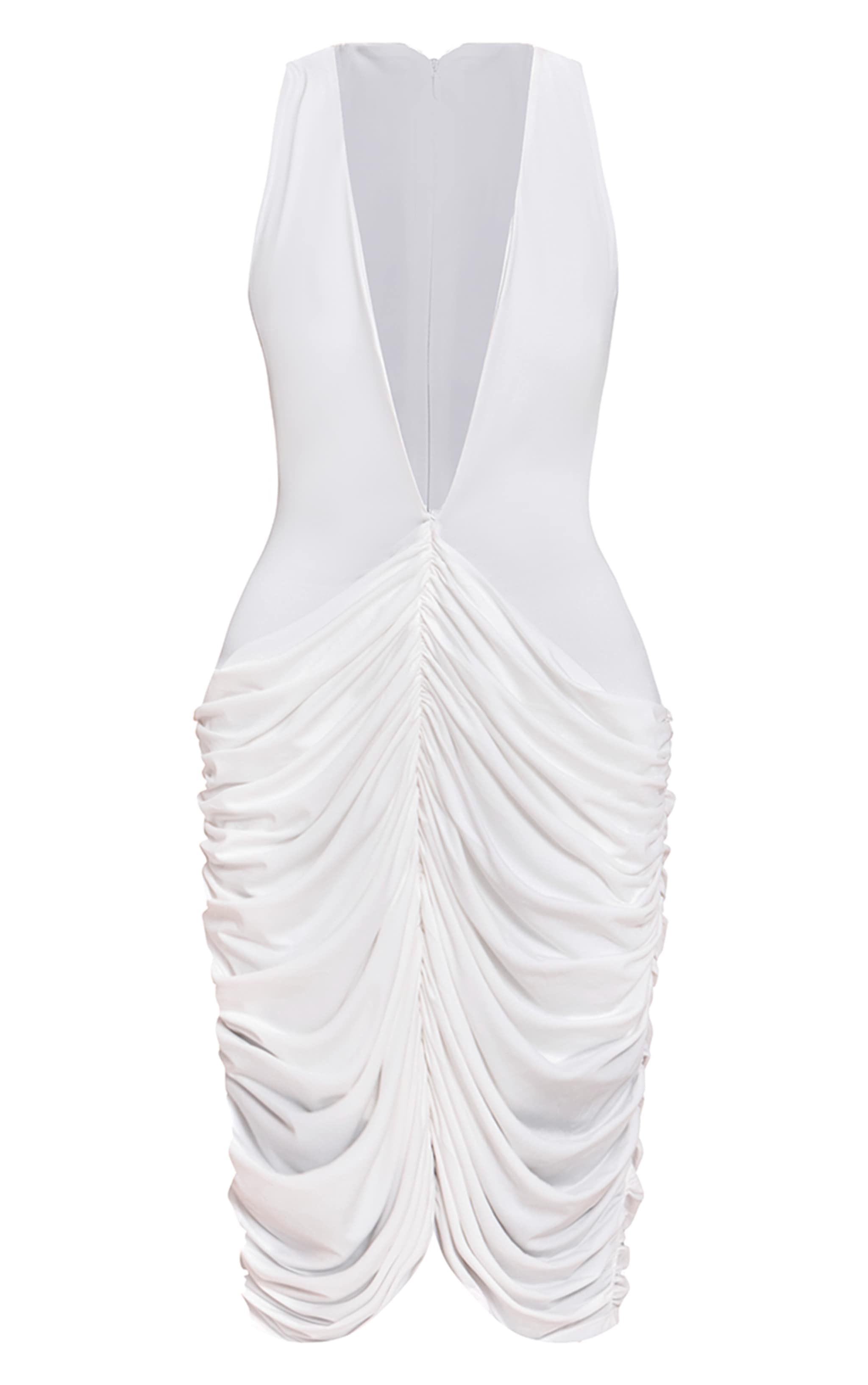 PLT Label White Slinky Draped Skirt Plunge Midi Dress image 5