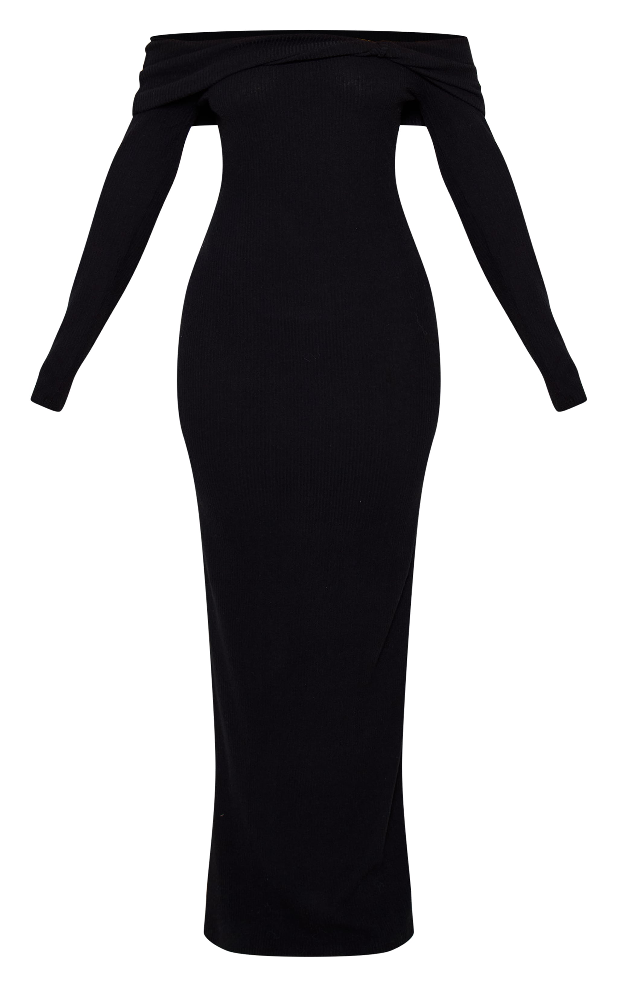 Petite Black Soft Rib Off Shoulder Maxi Dress image 5