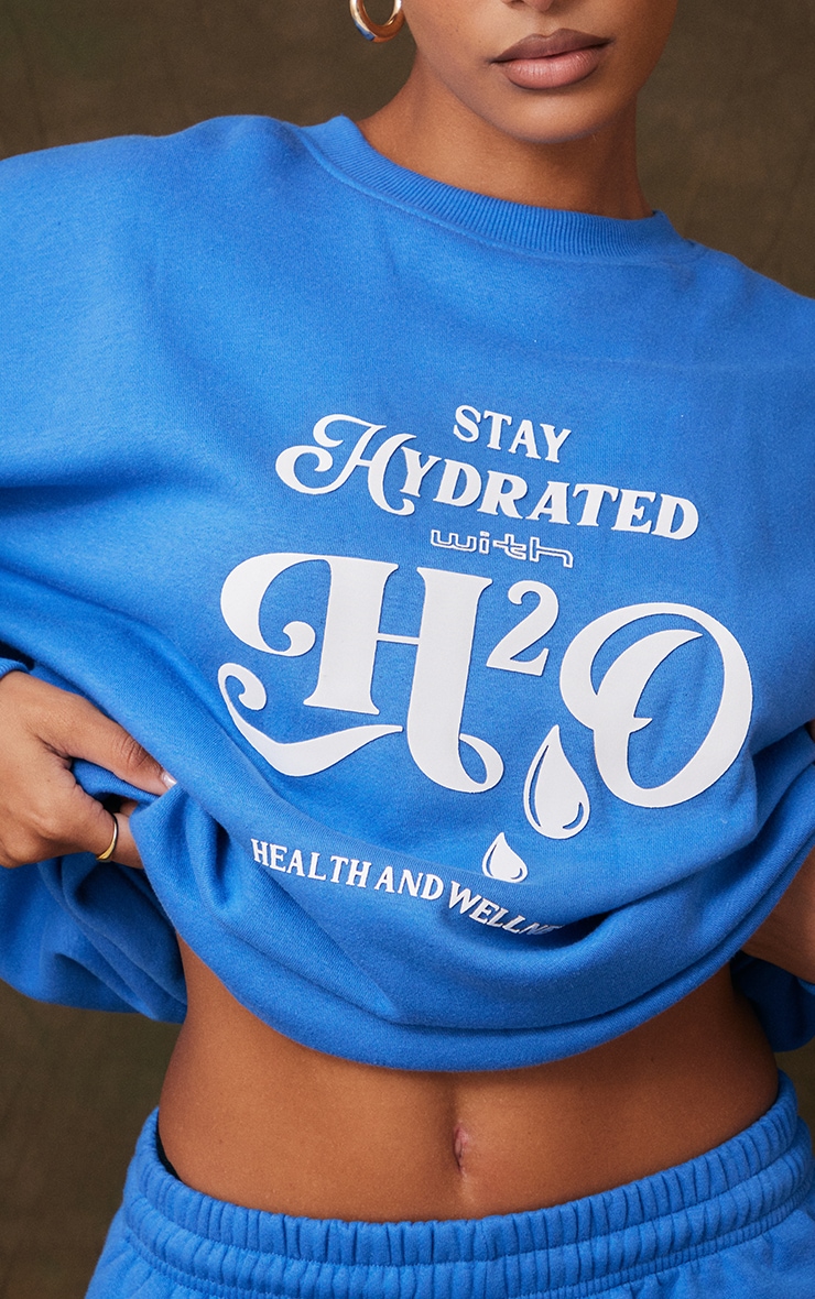 Bright Blue H2o Graphic Printed Oversized Sweatshirt image 4