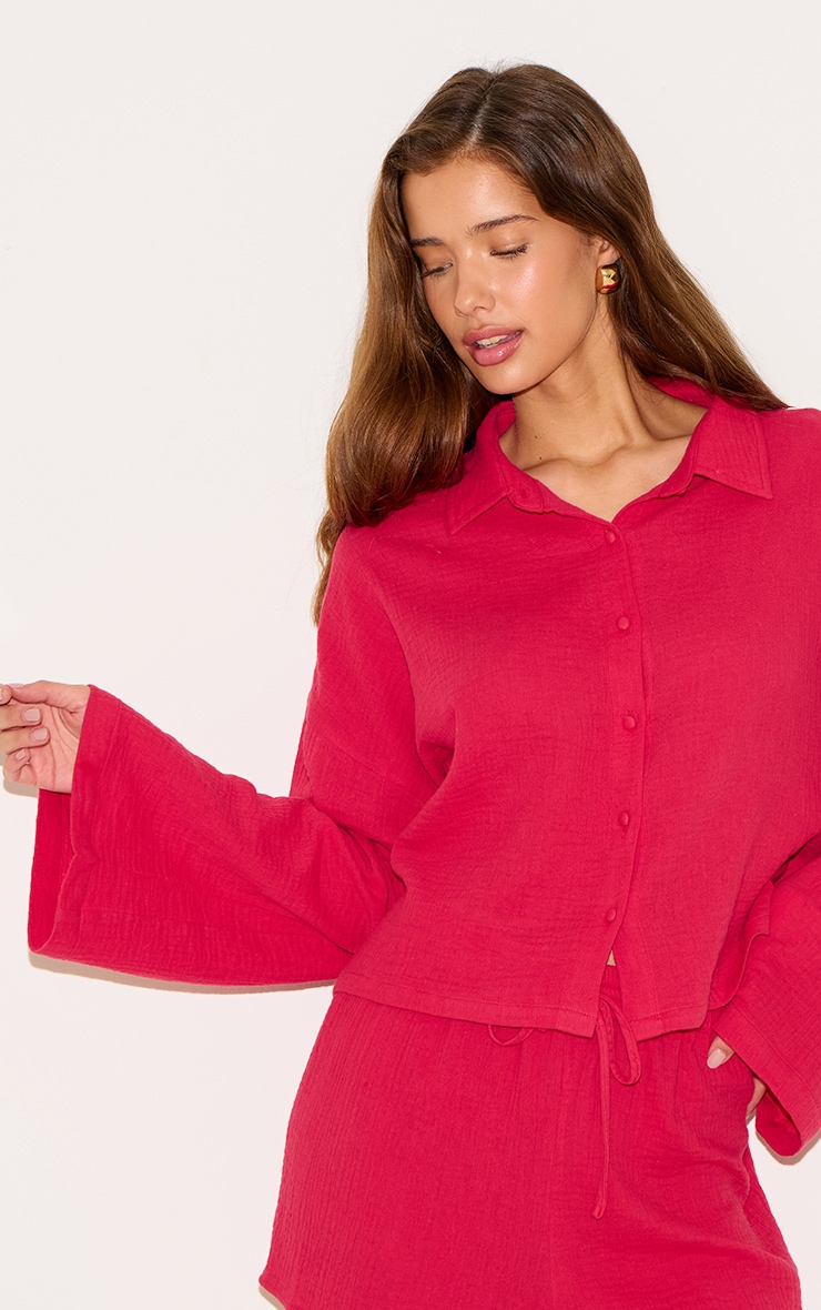 Tomato Red Oversized Button Up Shirt image 4