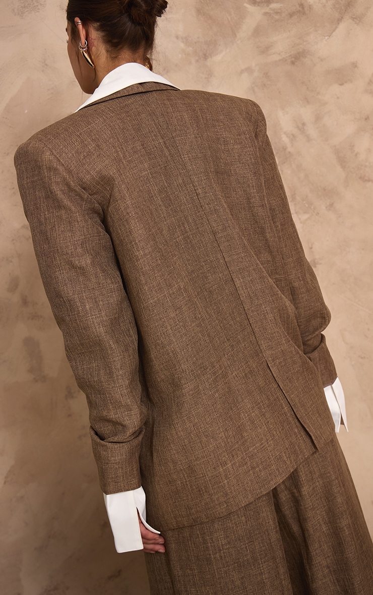 PLT Label Chocolate Brown Textured Double Breasted Blazer image 2
