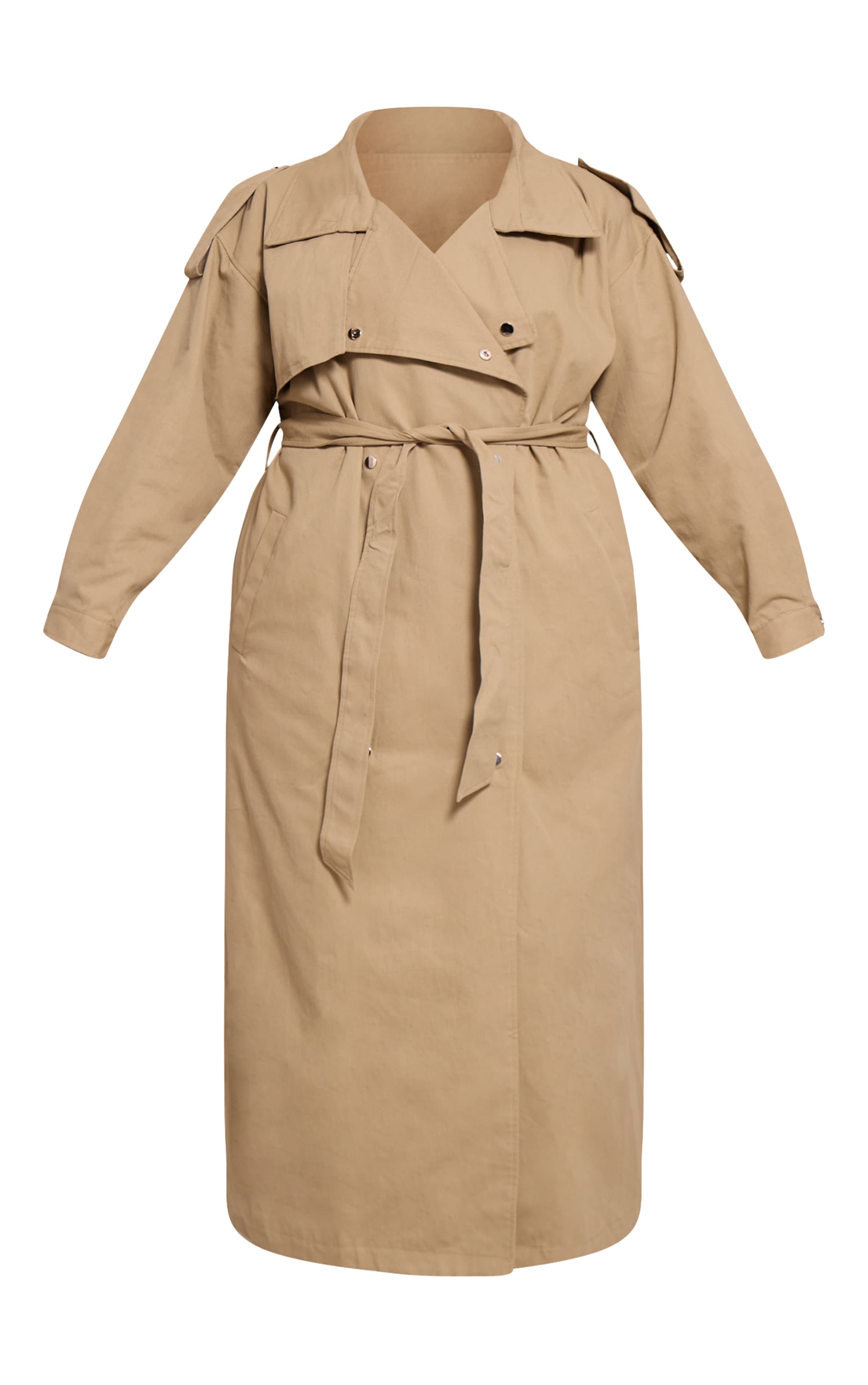 Plus Light Khaki Popper Detail Trench Coat image 5