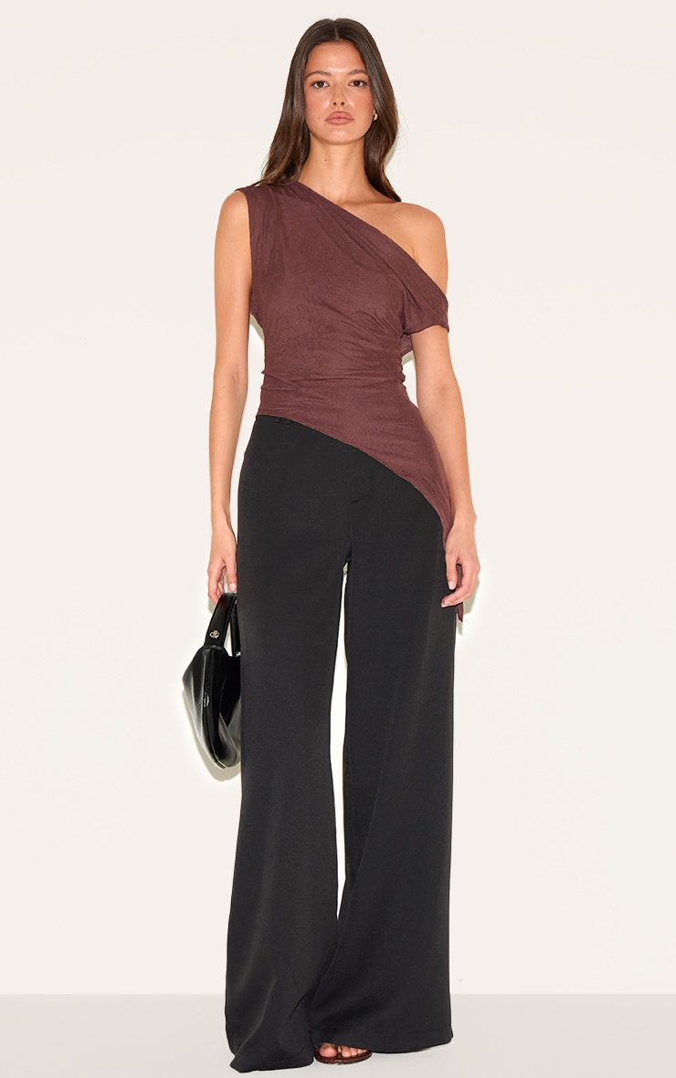 Chocolate Crinkle Mesh Asymmetric Neck Top image 3