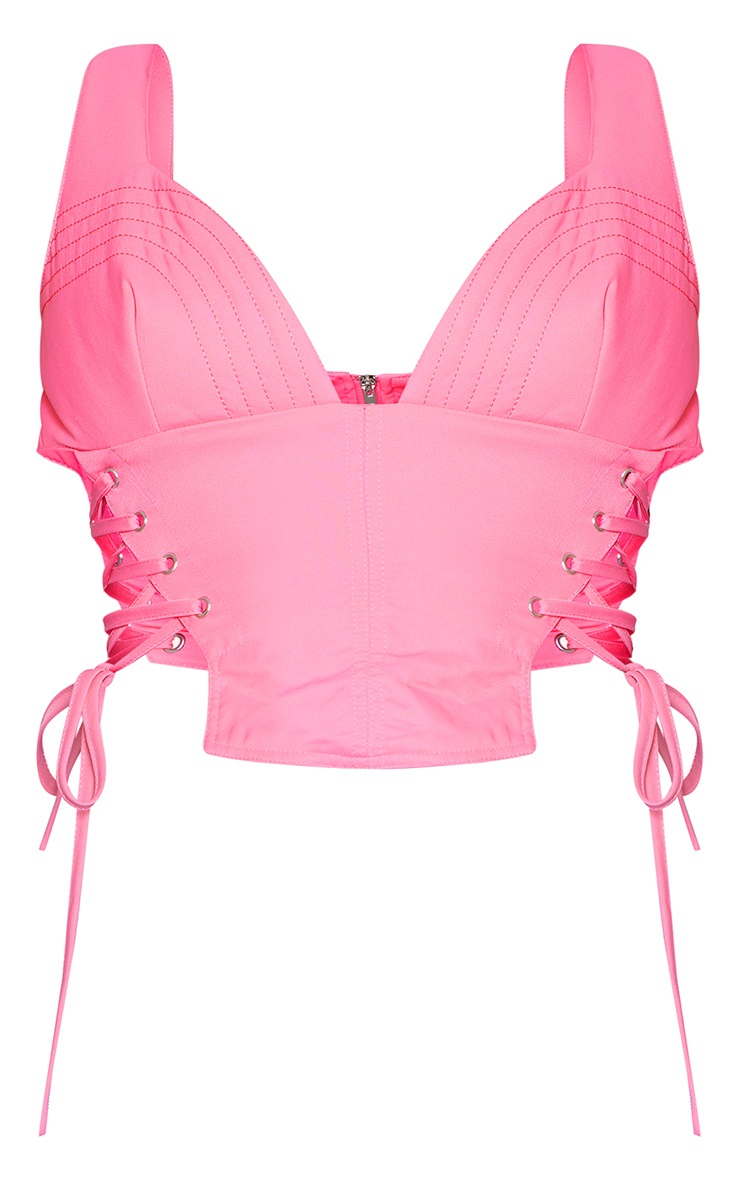 Candy Pink Tie Up Corset Tops PrettyLittleThing