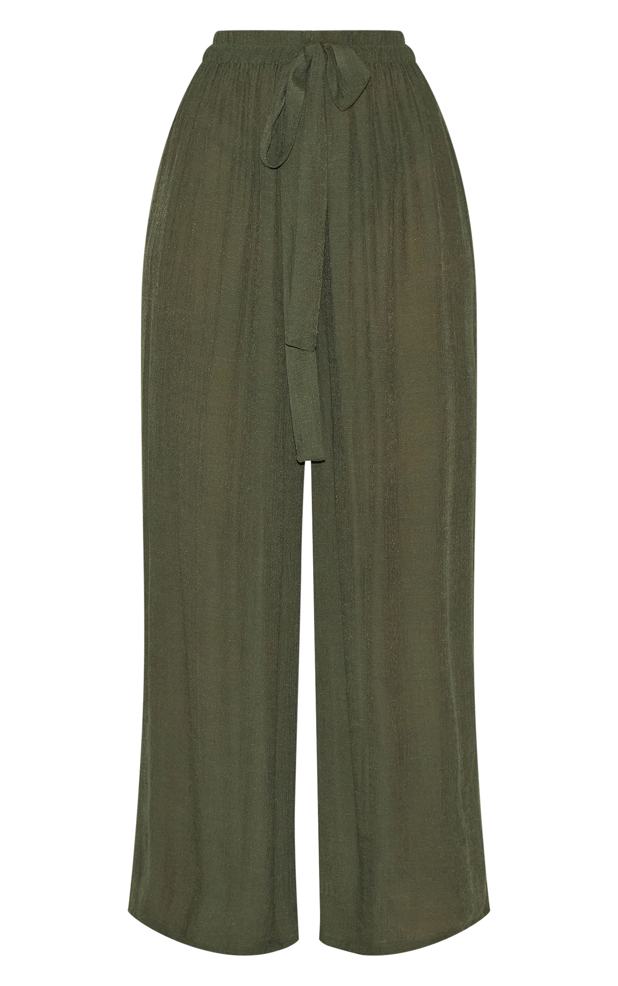 Khaki Green Linen Look Palazzo Beach Pants image 5