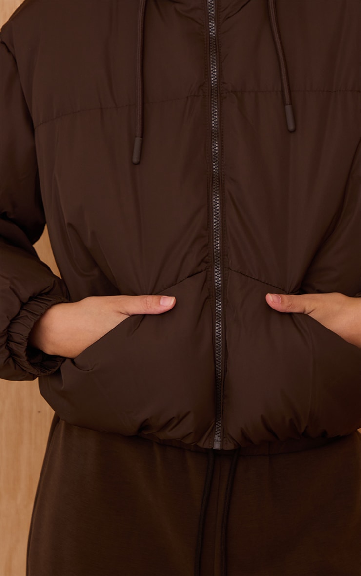 Chocolate Hooded Puffer Coat image 4