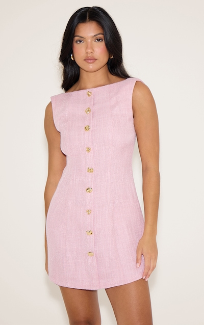 Baby Pink Twill Button Down Bodycon Dress