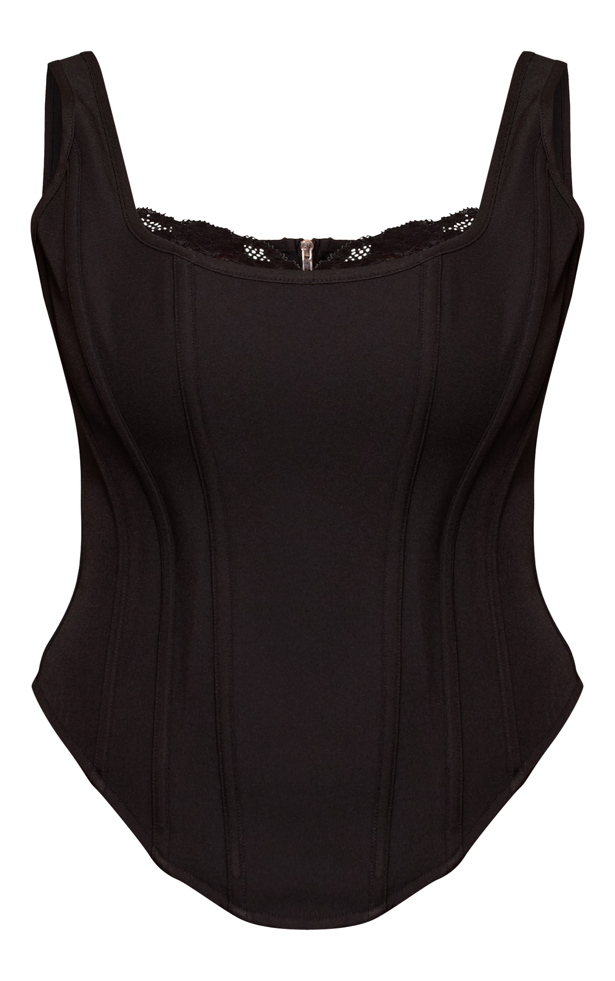 Shape Black Square Neck Lace Trim Longline Corset Top image 5