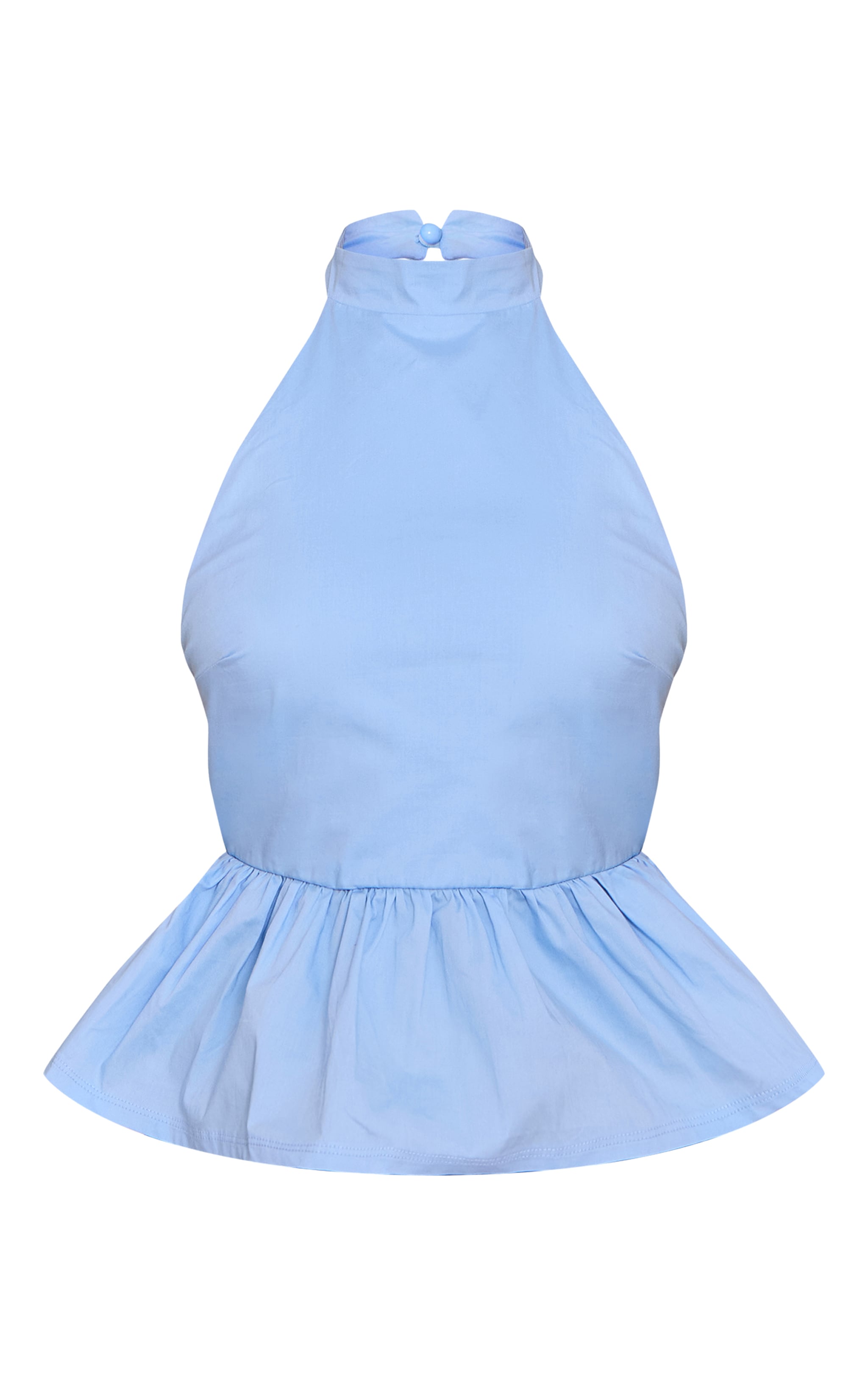 Blue Cotton Highneck Backless Long Top image 5