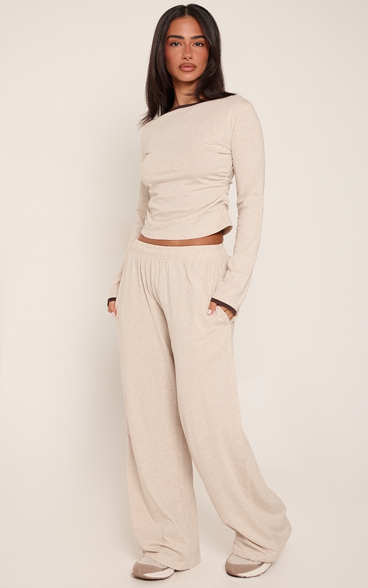 Petite Oatmeal Cotton Contrast Drawstring Relaxed Sweatpants
