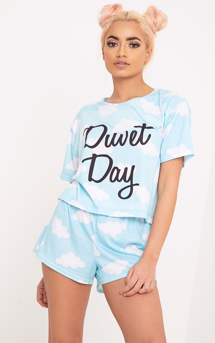 Duvet Day Blue PJ Set Onesies & Nightwear PrettyLittleThing