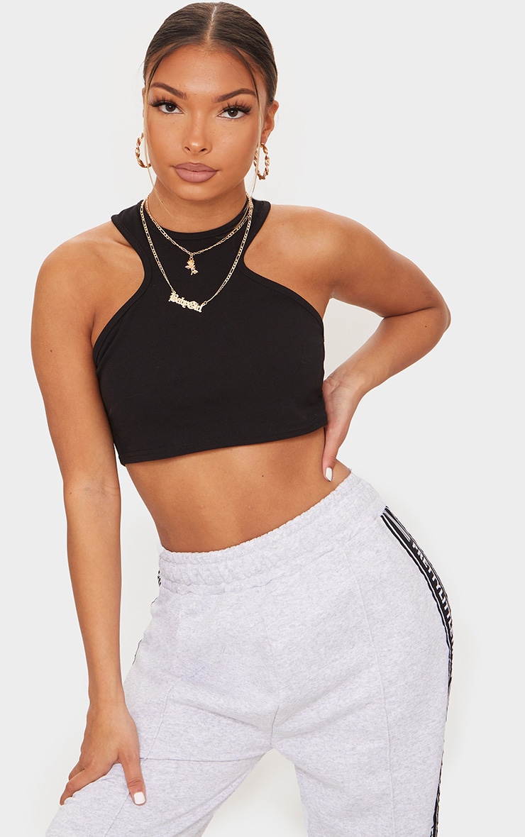 Crop top noir en crêpe à dos nageur