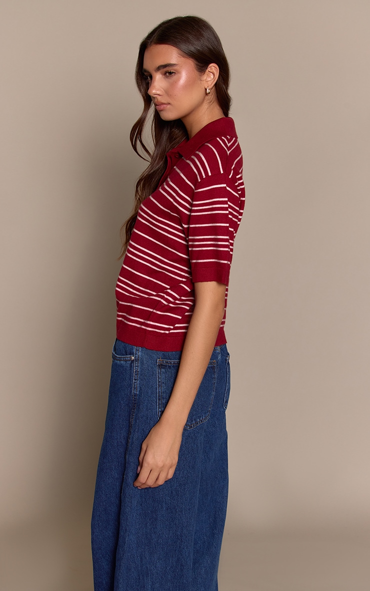 Burgundy Polo Short Sleeve Knit Rugby Top image 2