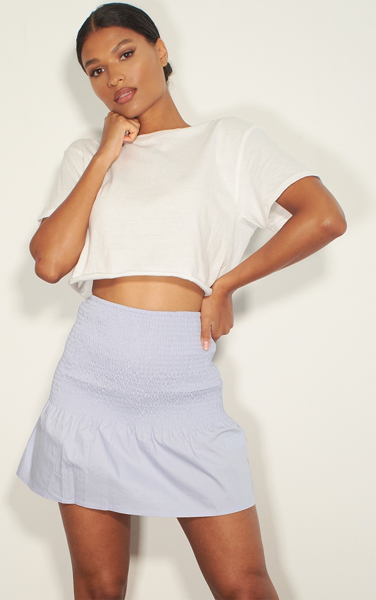 Baby Blue Shirred Frill Hem Mini Skirt