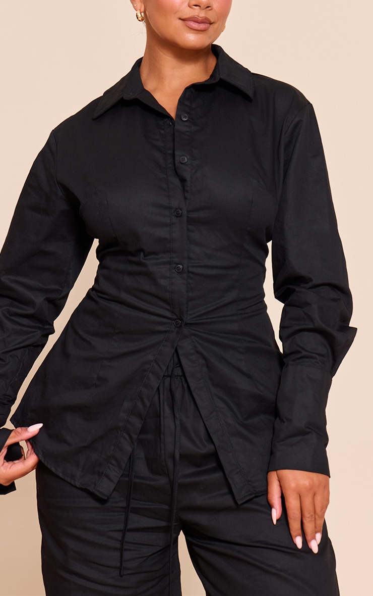 Shape black Lace Up Cinched Back Button Front Shirt image 4