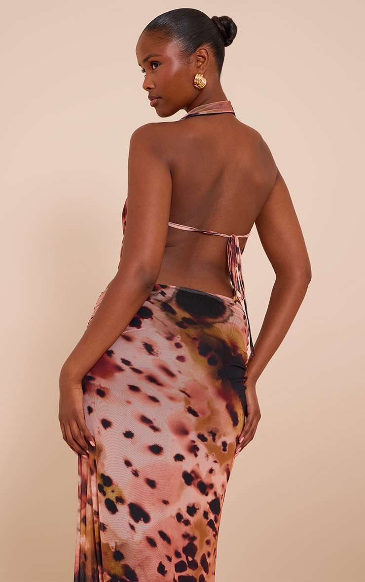 Multi Abstract Print Cowl Neck Mesh Top image 2