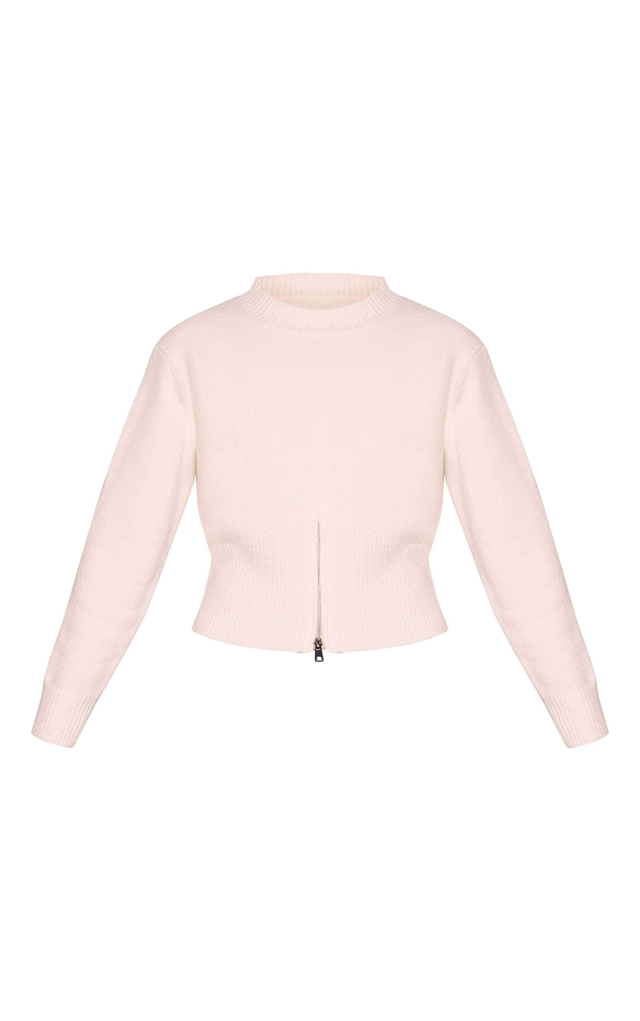 Cream Cinched Waist Zip Hem Knitted Sweater  image 5