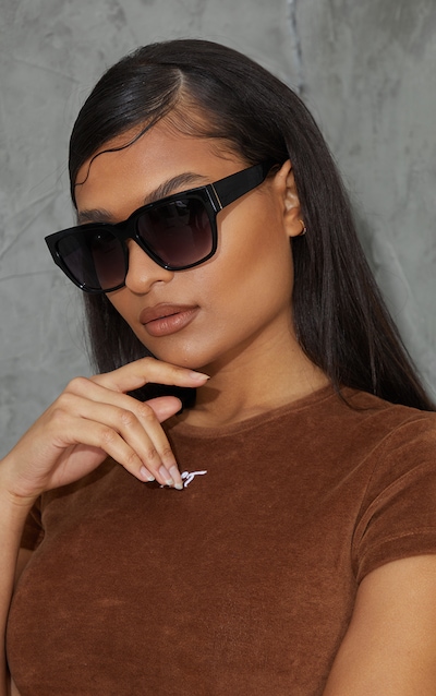 Black Plastic Oversized Square Sunglasses