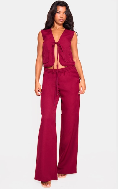 Cherry Red Woven Mid Rise Wide Leg Pants