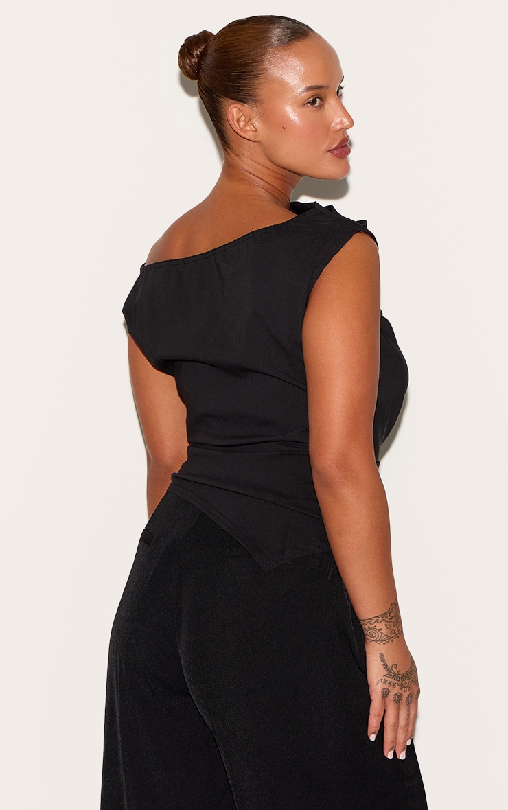Plus Black Bengaline Ruched Asymmetric Long Top image 2