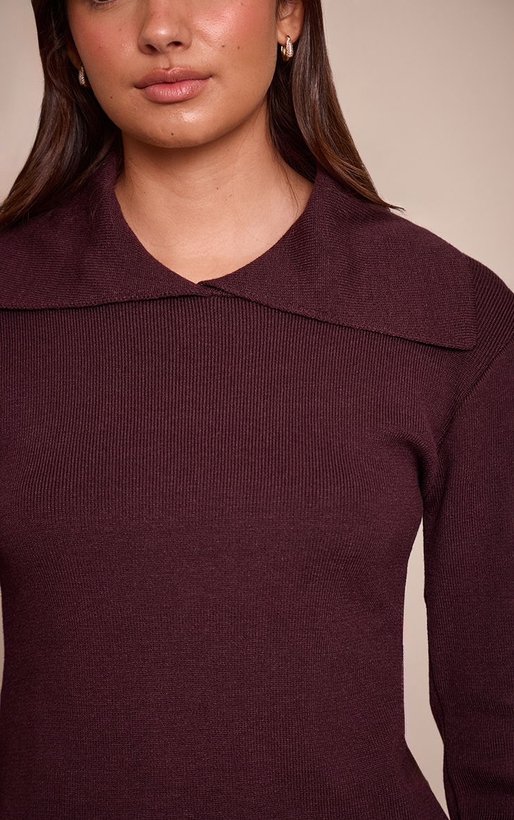 Chocolate Sailor Collar Long Sleeve Knitted Sweater  image 4