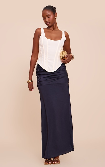 Navy Satin Overlay Chiffon Maxi Skirt