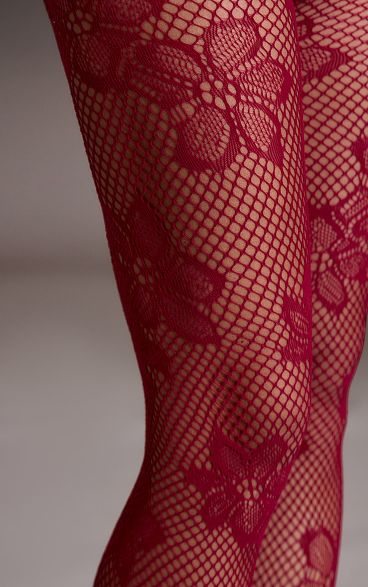 Collants en dentelle bordeaux  image 2