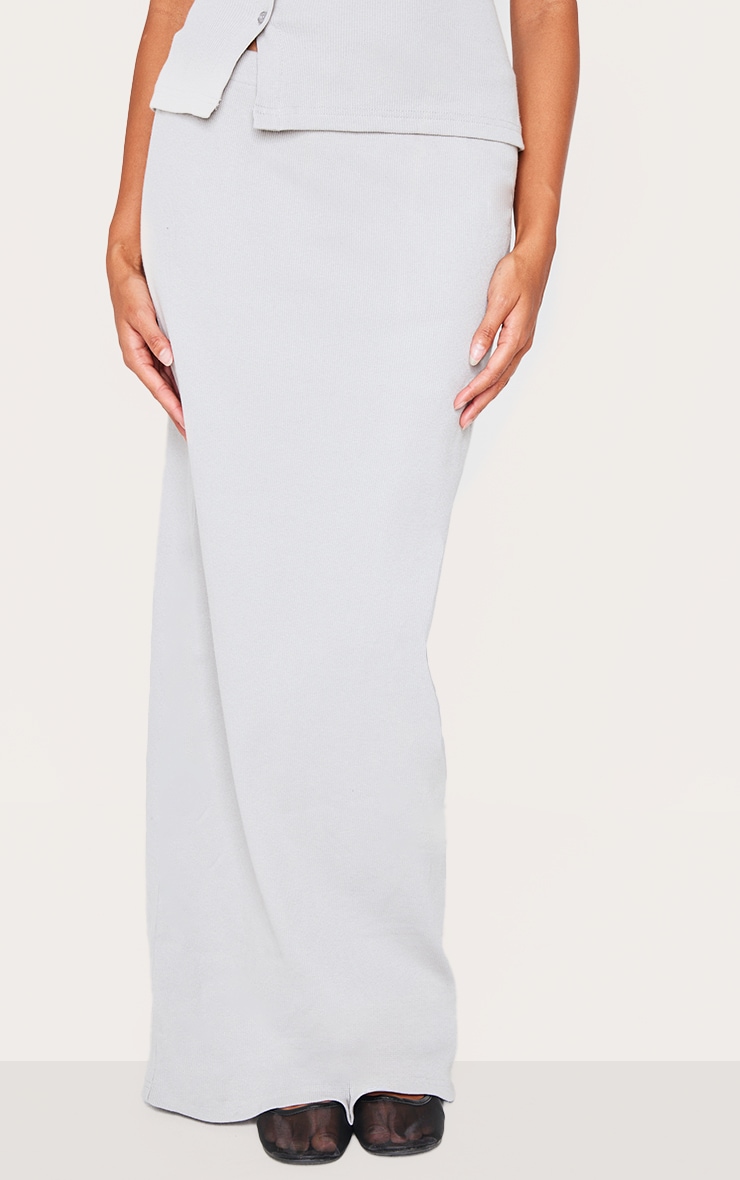 Grey Ribbed Maxi Mid Rise Skirt image 2