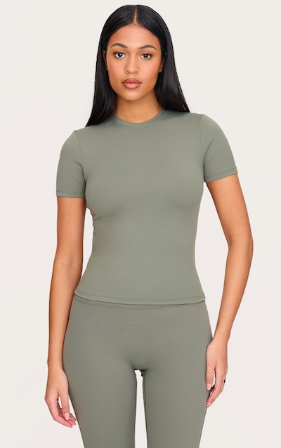 Tall Olive Sculpt Longline Short Sleeved Gym Top