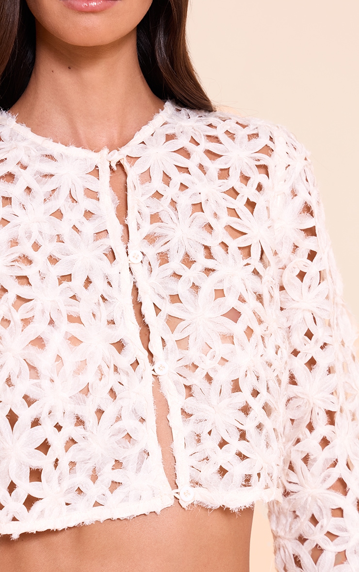 Natural Textured Floral Button Cropped Top image 4
