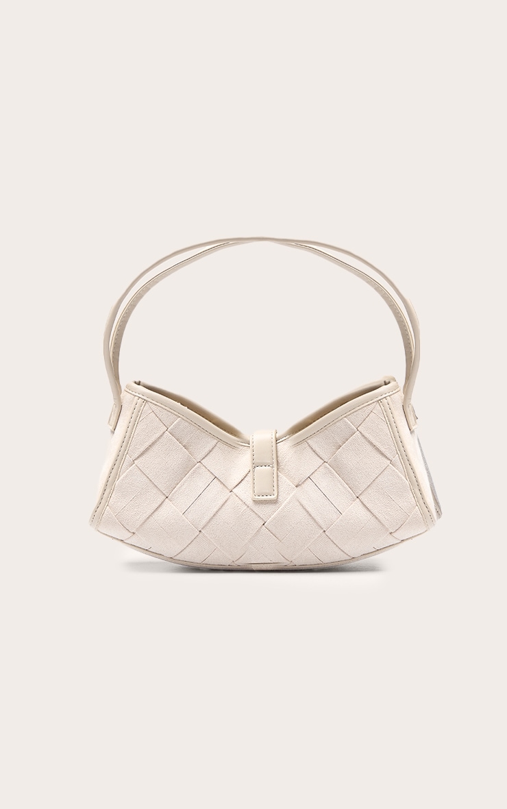 Cream Faux Suede Weave Buckle Shoulder Bag image 4